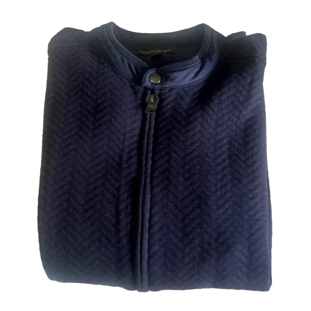 Banana Republic Men L Chevron Full Zip Snap button Cotton Blend Navy Blue Pocket